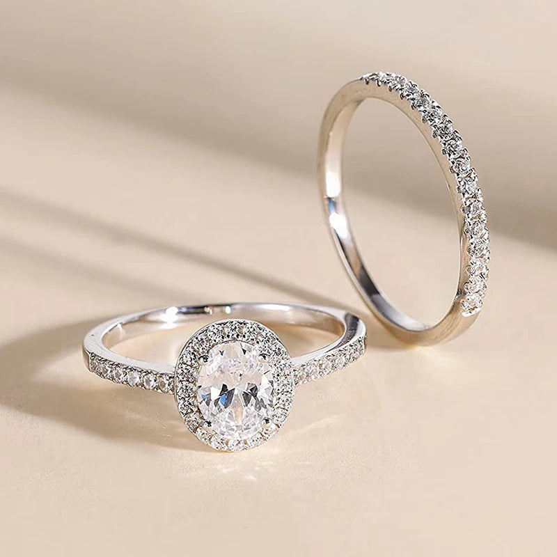 Huitan 2Pc Cubic Zirconia Bridal Ring Set – Silver Tone Bridal Ring Set Axl T0373 7