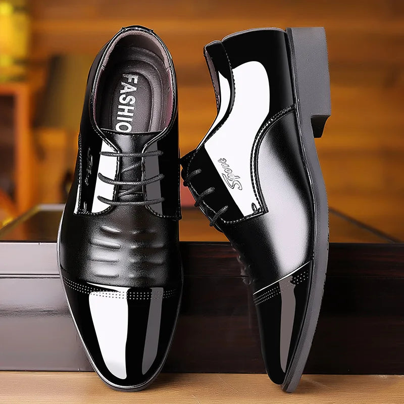 Men's Patent Leather Oxford Shoes – Pointed Toe Dress Lace-Up Men's Oxford Shoes Axl