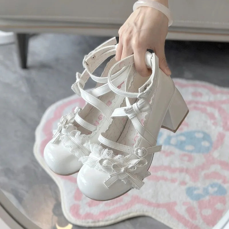 Pink Mary Jane Chunky Heels – Bowknot Square Heel Pumps Mary Jane Pumps Axl