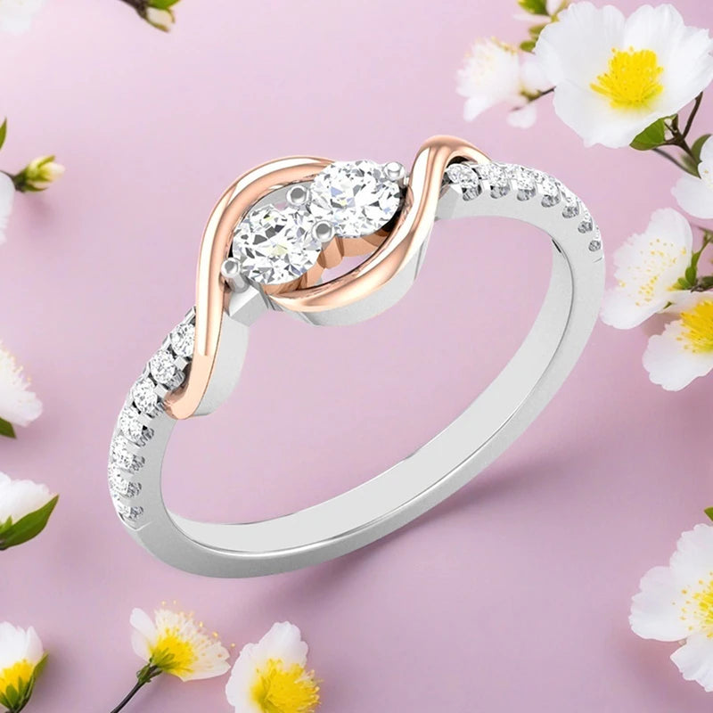 Huitan Two-Tone Women's Ring – Silver & Rose Gold CZ Fashion Ring Axl B2383 10