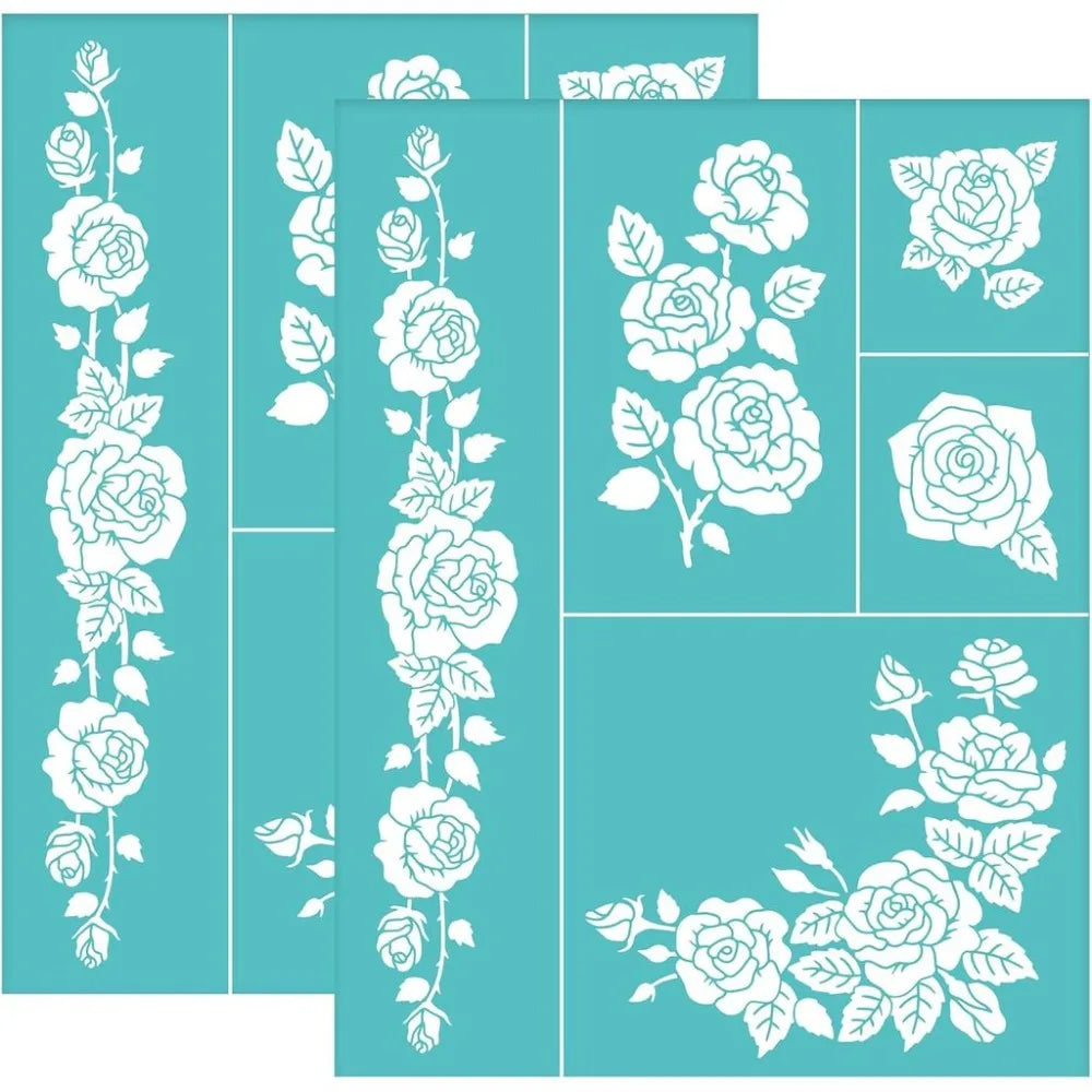 Rose Silk Screen Printing Stencils 2 Pcs – Reusable Mesh Craft Stencil Axl AECH04-19634