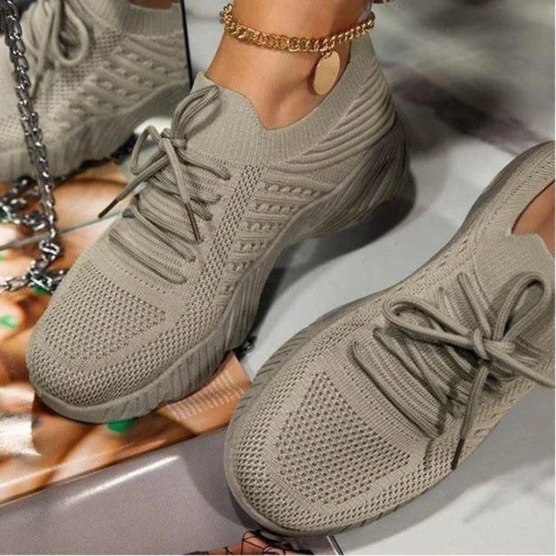 Women's Mesh Breathable Lace-Up Platform Sneakers Plus Size Platform Sneakers Axl Khaki 40