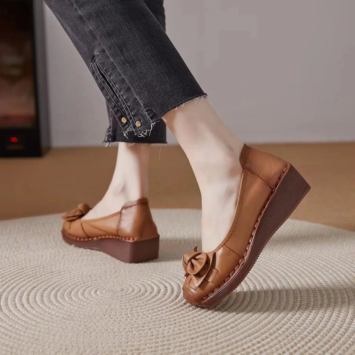 Women's Wedge Loafers – Bowknot Slip-On Pumps, Non-Slip Wedge Loafer Pumps Axl Orange 35