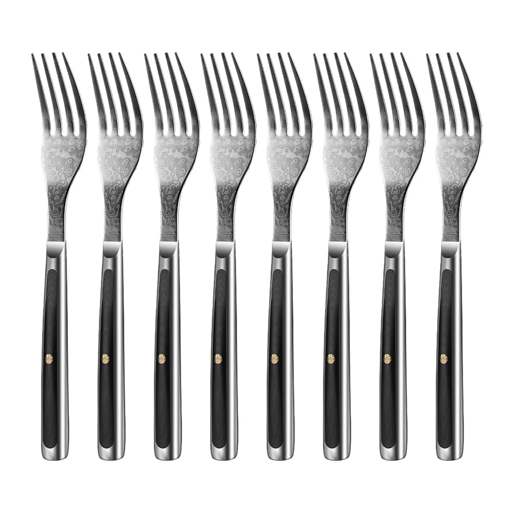 Sunnecko 73-Layer Damascus VG10 Steak Knife & Fork Set Steak Knife Set Axl 8PCS Forks Set China Mainland