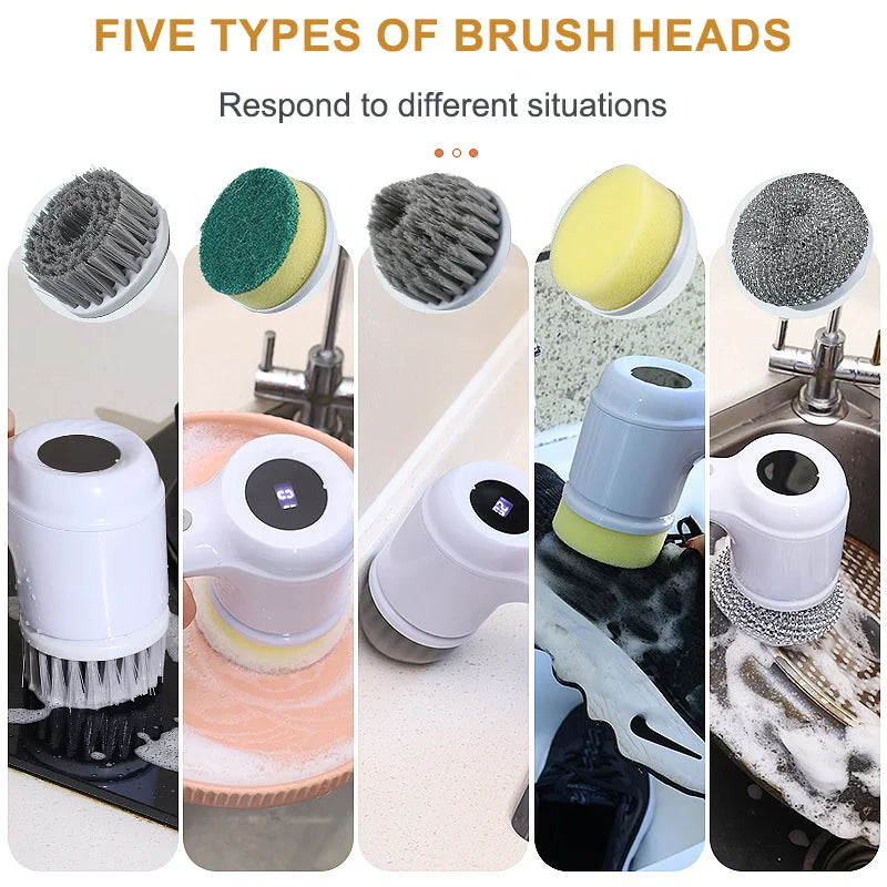 BALASHOV USB Electric Scrubber – 5-Head Rotary Cleaning Brush Electric Cleaning Scrubber Axl