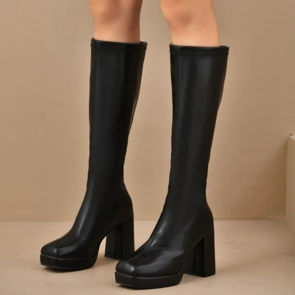 Women's Knee-High Square Toe Block Heel Winter Boots Knee-High Boots Axl black 35