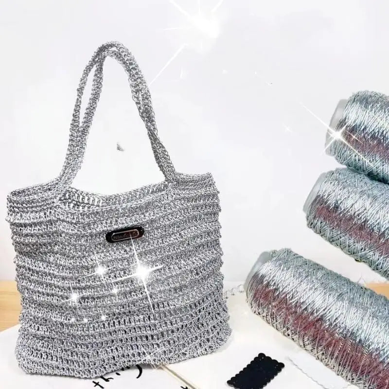 200M Silver Silk Yarn – Shiny Crochet & Knitting Thread Roll Crochet Knitting Yarn Axl