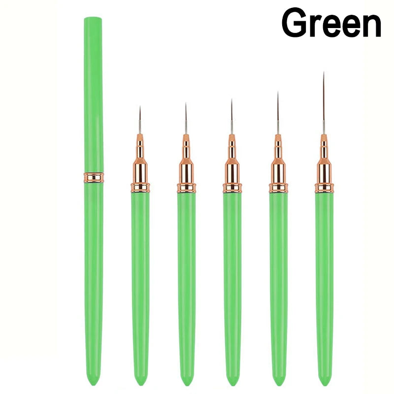 5-Piece Nail Art Liner Brush Set – 7/9/11/15/20mm Striping Nail Art Brush Set Axl Green