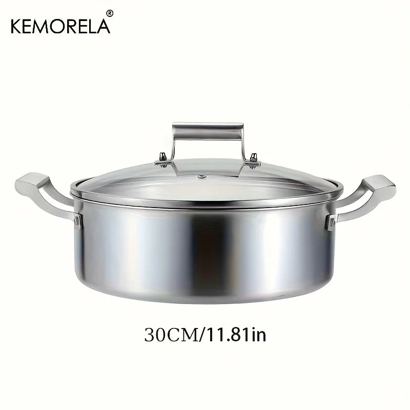 KEMORELA 304 Stainless Steel Soup Pot – 5-Layer Glass Lid Stainless Steel Soup Pot Axl 30cm