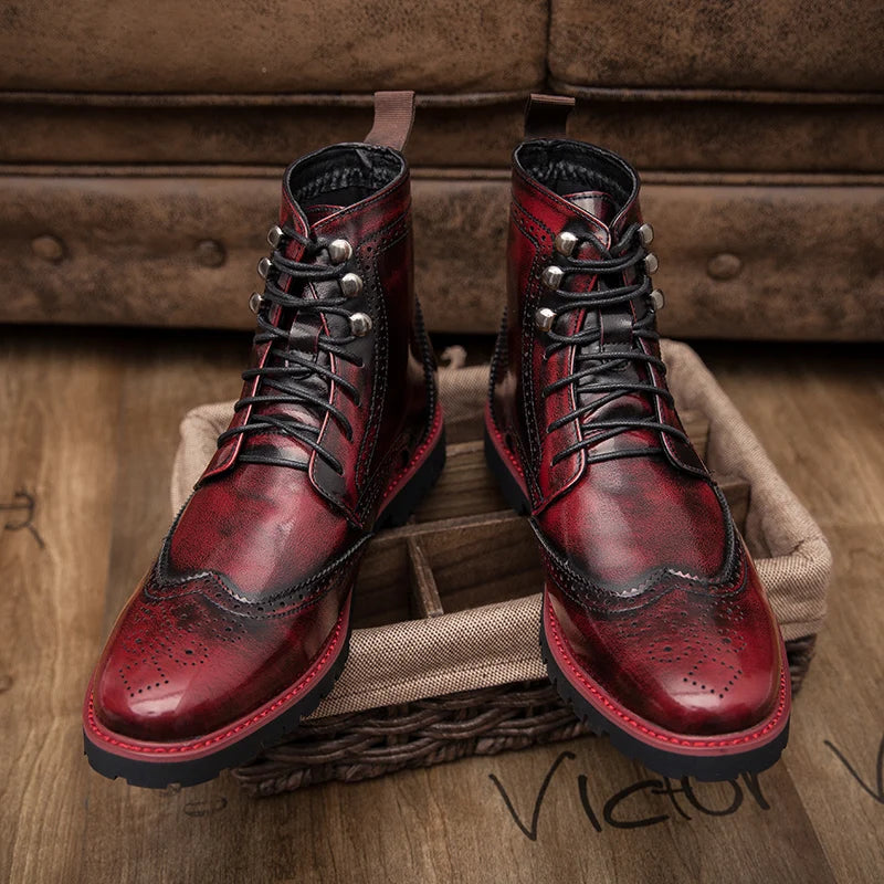 Men's Handmade Brogue High-Top Dress Boots | Thick Sole Men's Dress Boots Axl