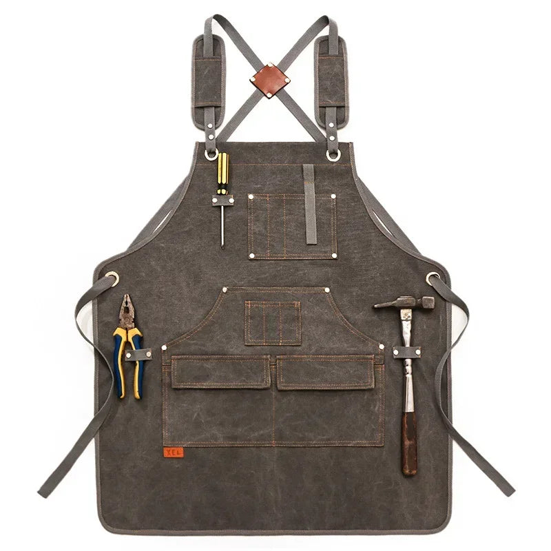 Unisex Canvas Work Apron with Tool Pockets | Adjustable Canvas Work Apron Axl
