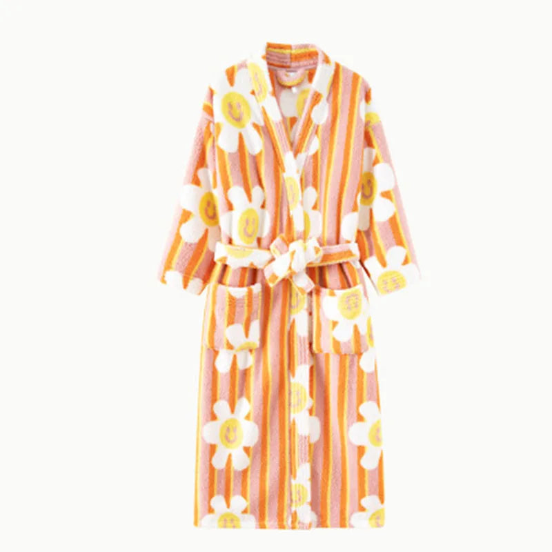 Women's Thick Coral Velvet Robe – Flannel Printed Loungewear Flannel Velvet Robe Axl orange 1XL