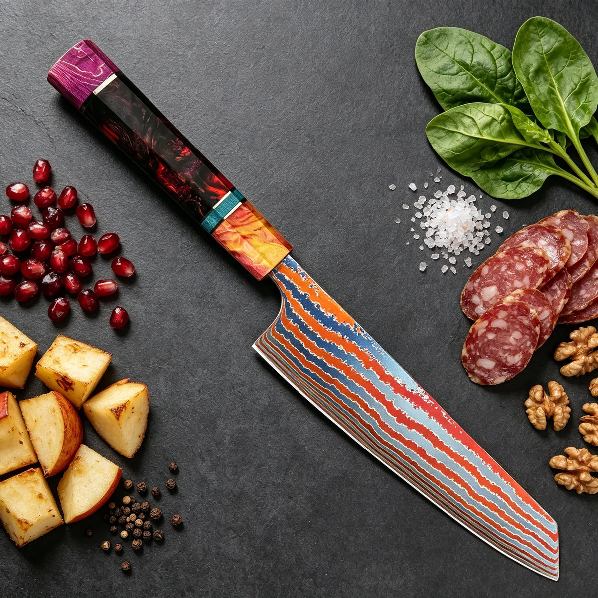Damascus Titanium Kiritsuke Chef Knife – Sashimi & Slicing Kiritsuke Chef Knife Axl Kiritsuke Knife