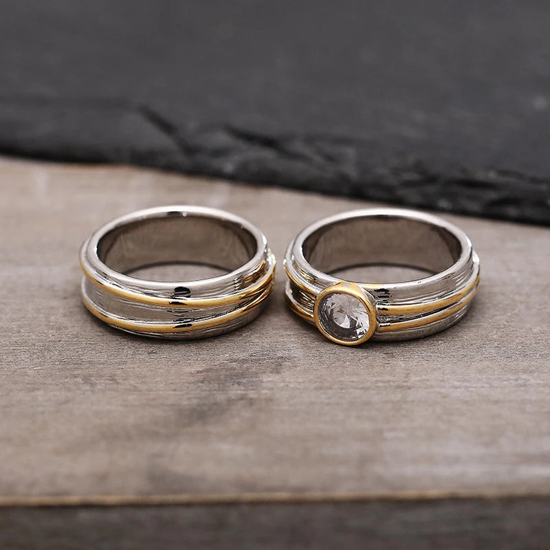 Huitan Two-Tone CZ Bridal Ring Set for Women | 2 Piece Bridal Ring Set Axl