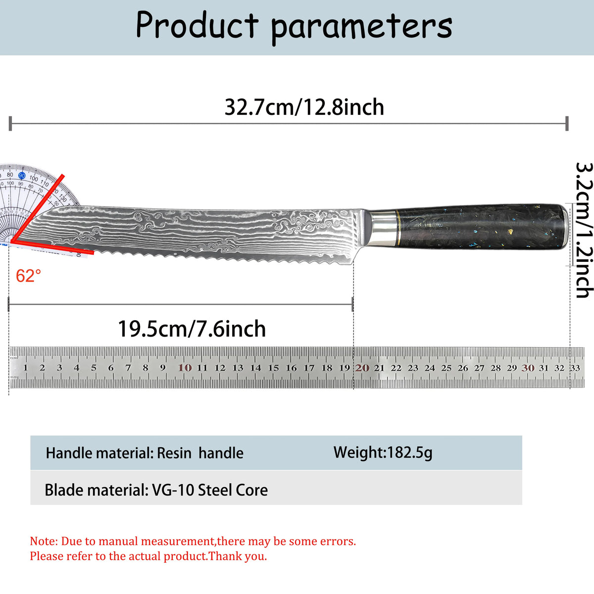 67-Layer Damascus Steel Bread & Chef Knife – 19.5cm Blade Damascus Kitchen Knife Axl
