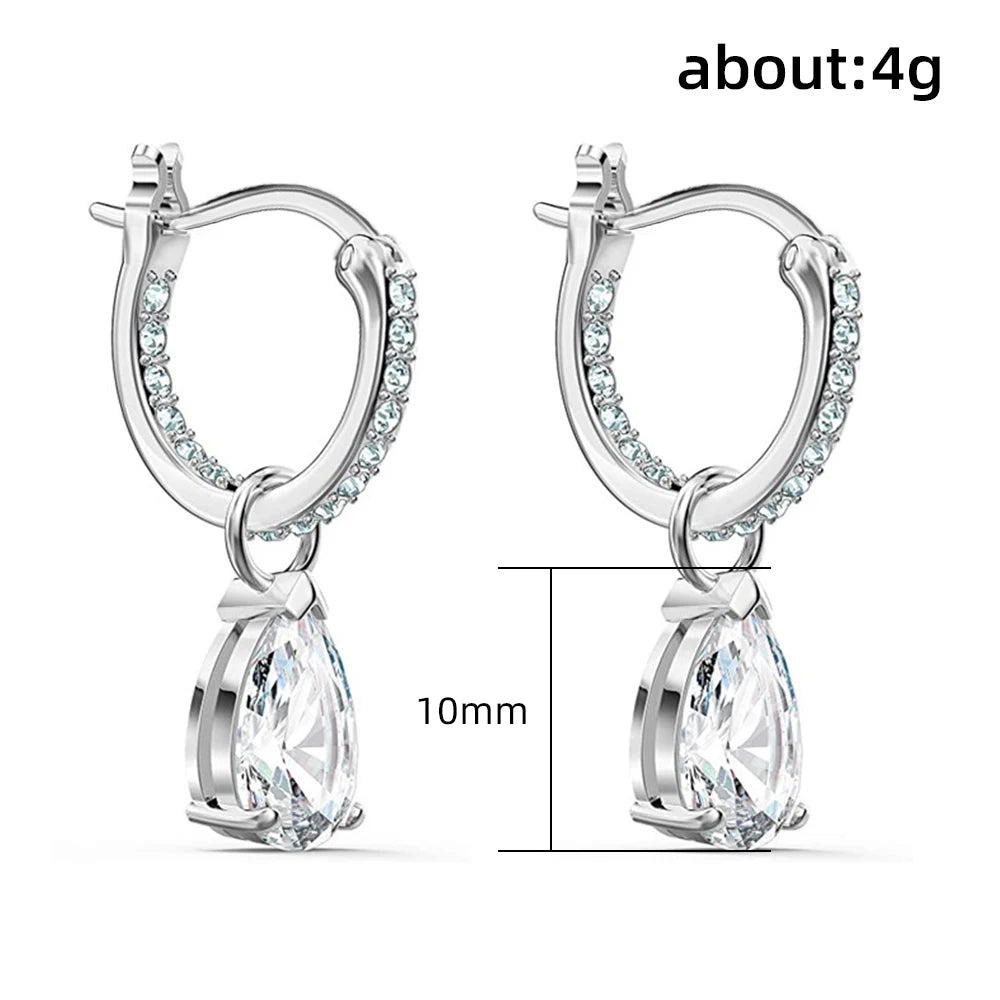 Huitan Water Drop CZ Dangle Earrings – Silver Wedding Jewelry Dangle Earrings Axl