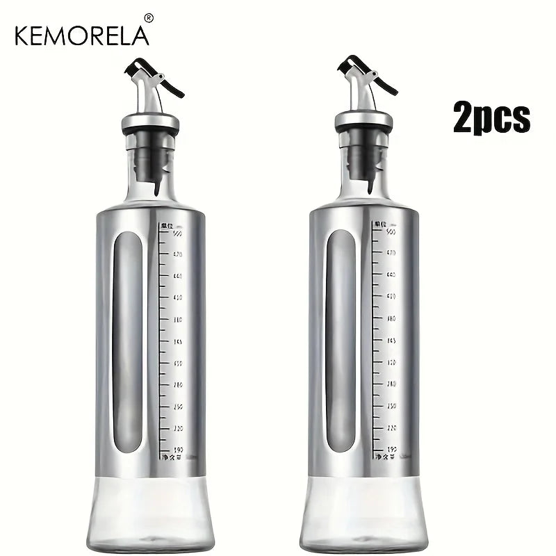 KEMORELA Glass Olive Oil Dispenser Bottle with Switch & Scale Oil Dispenser Bottle Axl 2PCS L