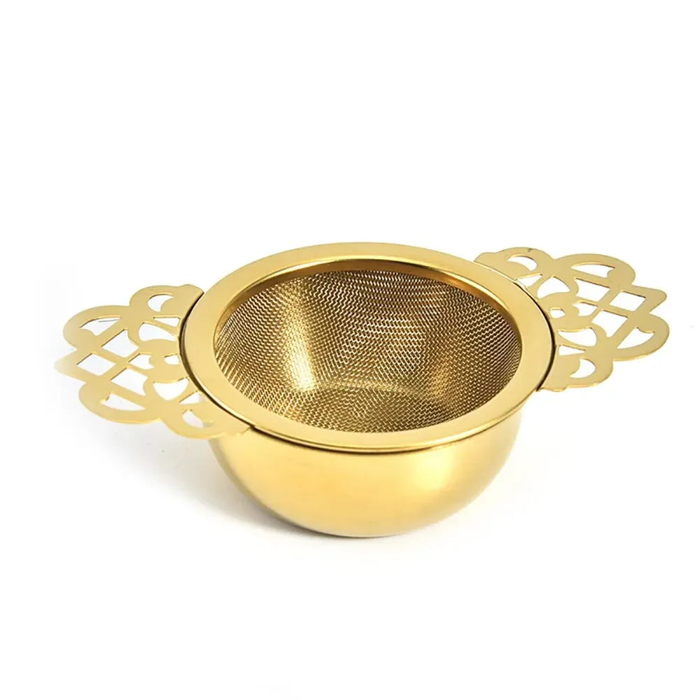 Fine Mesh Stainless Steel Tea Strainer – Double Ear Infuser Tea Strainer Axl golden