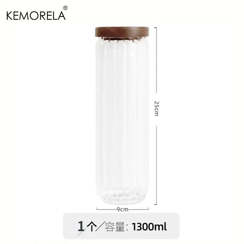 Glass Storage Jar with Acacia Wood Lid | Airtight Borosilicate Glass Storage Jar Axl 1300ML