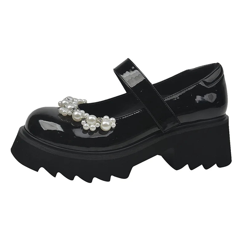 Pearl Decor Mary Jane Loafers – Lolita Thick Sole Heels Mary Jane Loafers Axl