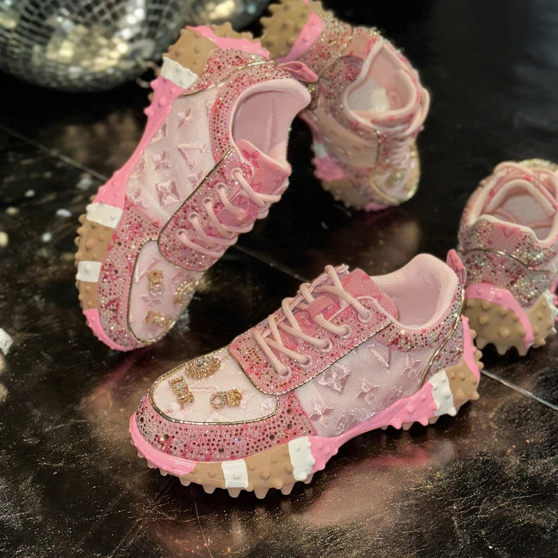Women's Rhinestone Platform Sneakers – Luxury Casual Shoes Platform Sneakers Axl Pink 37