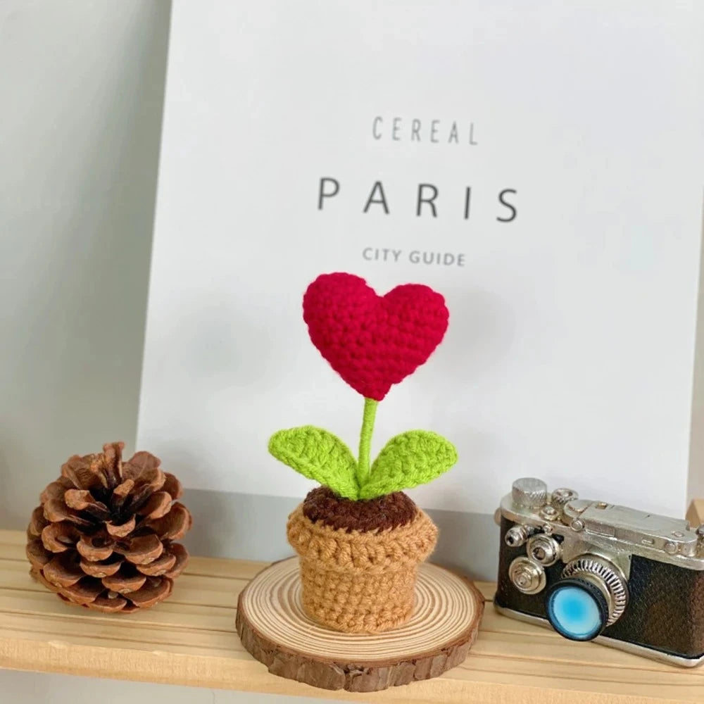 2-Pack Handmade Knitted Flower Pot – Heart Rose Artificial Decor Artificial Flower Pot Axl