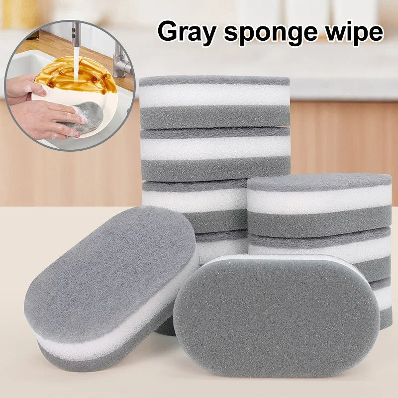 Oval Double-Sided Scouring Sponge – Gray & White Cleaning Pad Scouring Sponge Axl