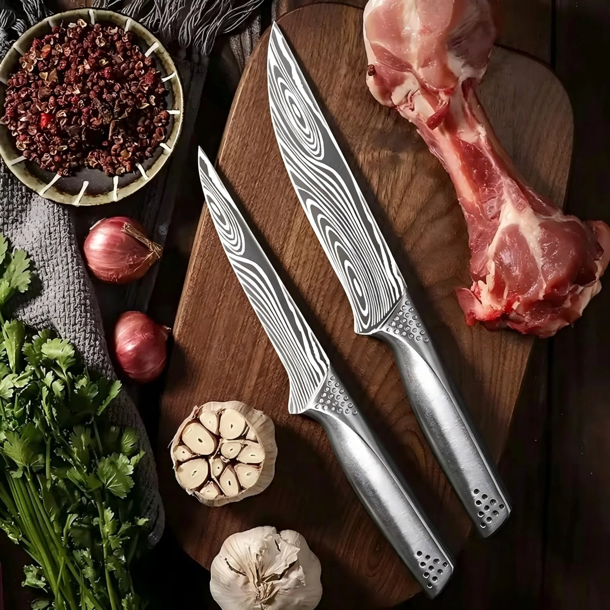 PLYS Damascus Chef Knife – Stainless Steel Boning & Meat Slicer Chef's Knife Axl 2PCS