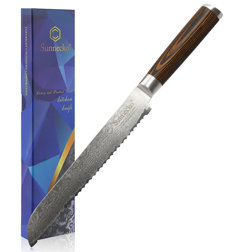 Sunnecko Damascus Chef Knife Set – VG10 Steel & Pakkawood Damascus Chef Knife Set Axl 8 Inch Bread Knife 8 inch China Mainland