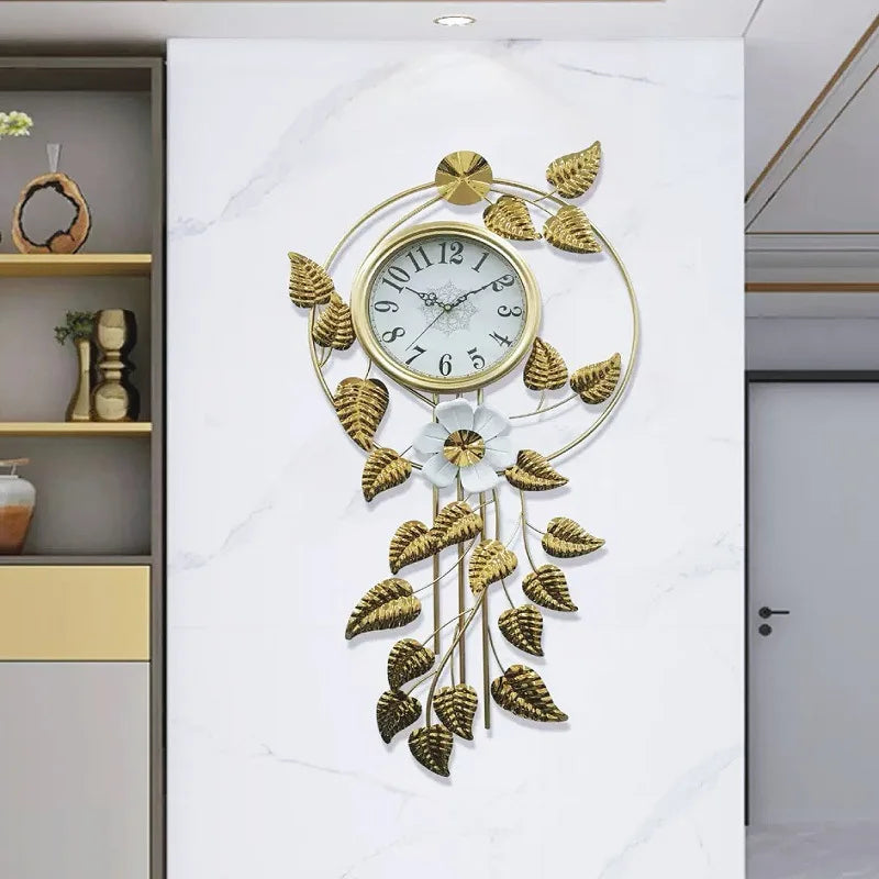 Large Modern Silent Wall Clock – Gold Iron Plant Design 50x100cm Silent Wall Clock Axl