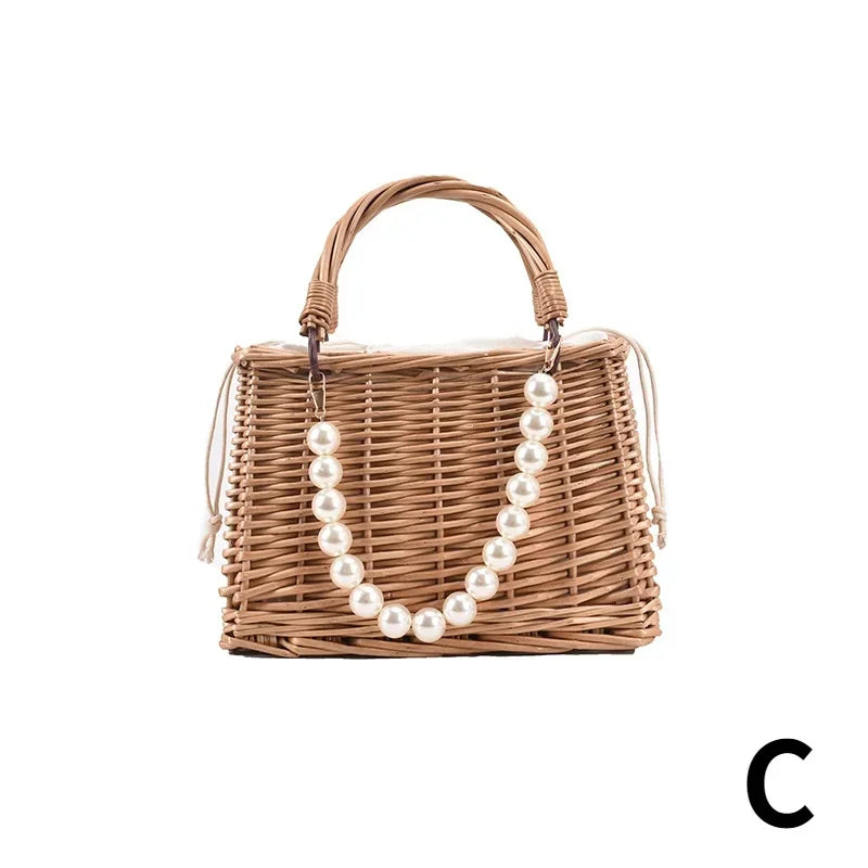 Women's Handmade Straw Woven Crossbody Bag – Floral Basket Purse Woven Crossbody Bag Axl C