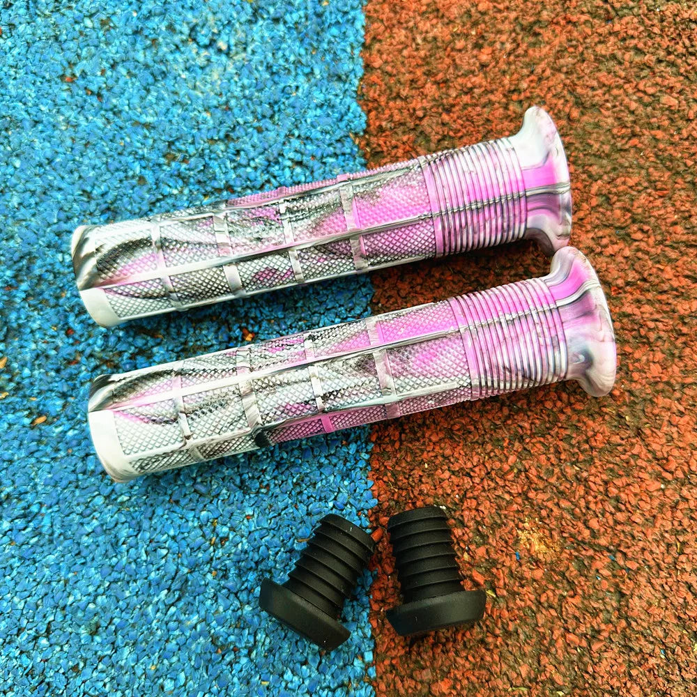 MTB Handlebar Grips – Non-Slip Rubber Mountain Bike Grips 2Pcs Bike Handlebar Grips Axl White pink and black