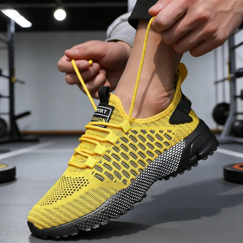Men's Yellow Knit Sneakers – Breathable Lightweight Trainers Men's Knit Sneakers Axl