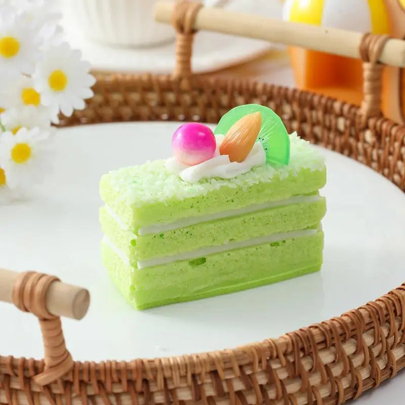 Faux Layered Cake Slices – Realistic PU Fruit Decor Props 4pc Artificial Food Decor Axl