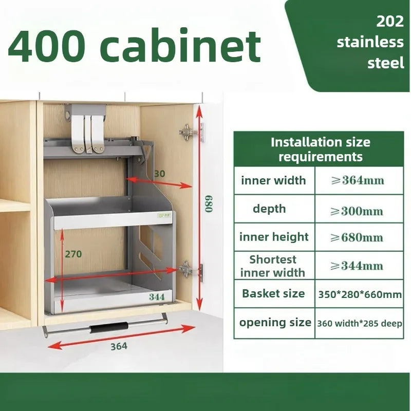Pull-Down Wall Cabinet Lifting Storage Rack | Kitchen Shelf Cabinet Storage Rack Axl 400 Cabinet Body