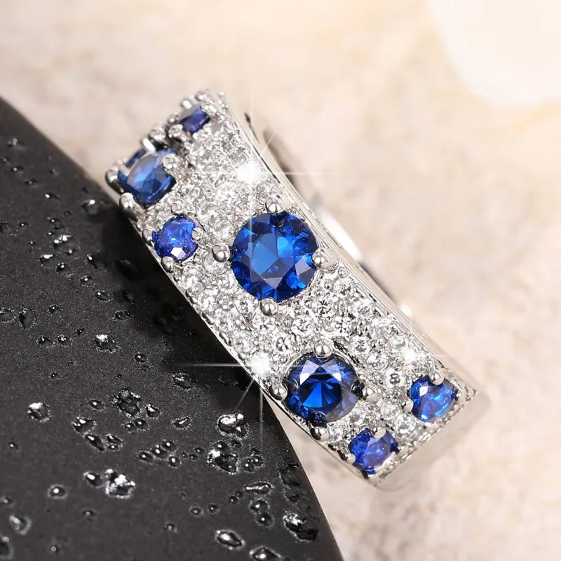 Huitan Women's CZ Bridal Wedding Band Ring – Blue & White Wedding Band Ring Axl