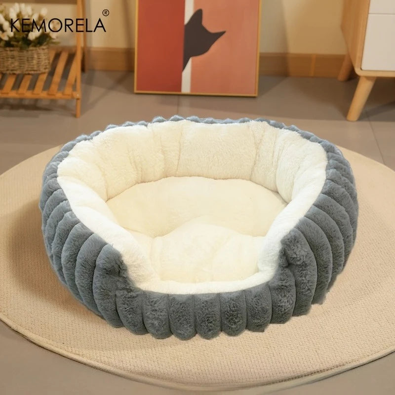 KEMORELA Jumbo Plush Cat Bed – Sofa with Backrest, Washable Plush Pet Bed Axl Gray L