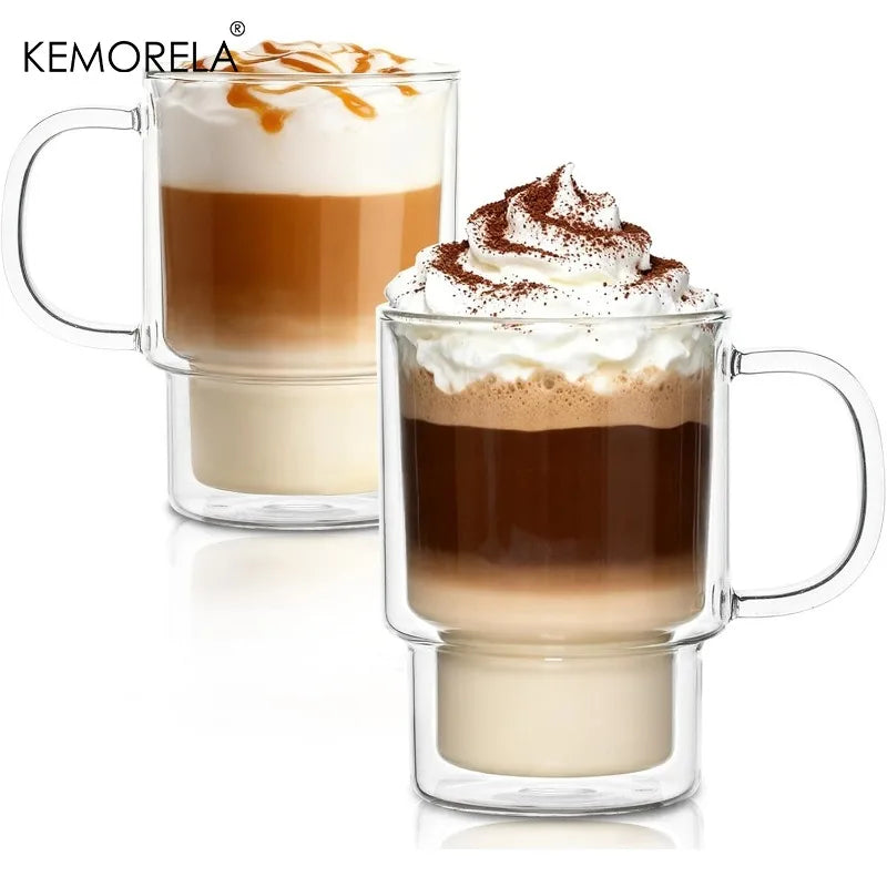 450ml Double Wall Borosilicate Glass Mug with Handle | 1-2 Pack Glass Mug Axl 2PCS 450ML