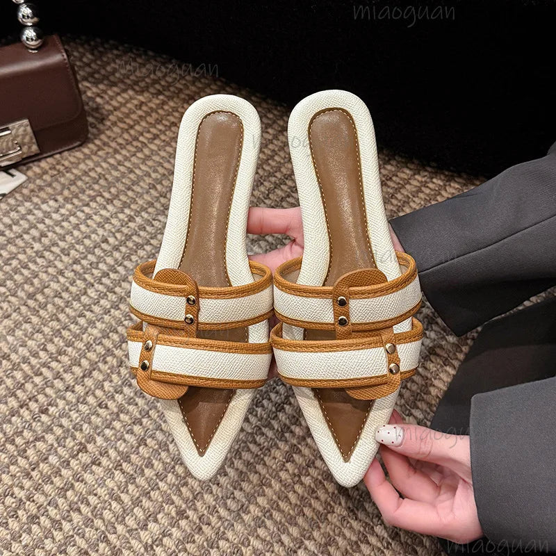 Retro Pointed Flat Sandals for Women – Belt Buckle Summer Slippers Women's Flat Sandals Axl