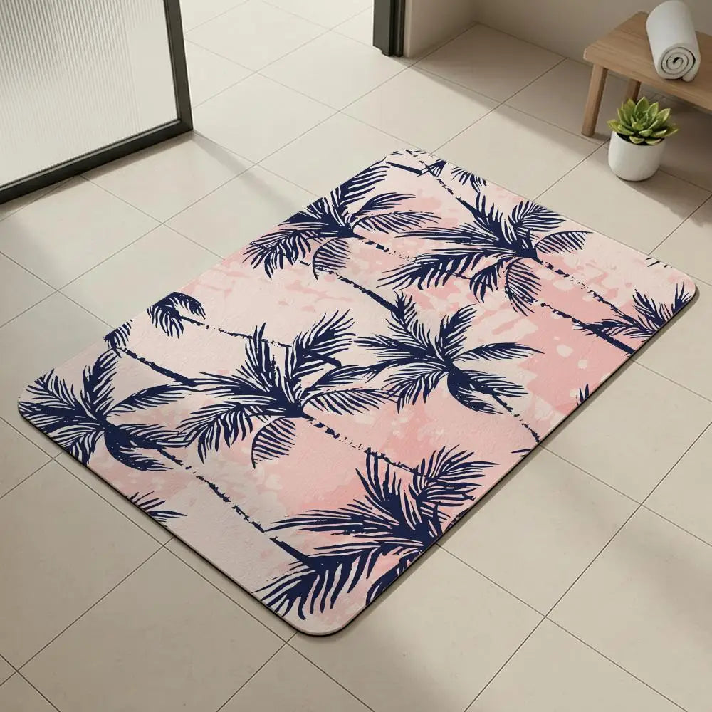 Tropical Palm Diatomite Bath Mat – Quick Dry & Anti-Slip Diatomite Bath Mat Axl White9 50x80cm
