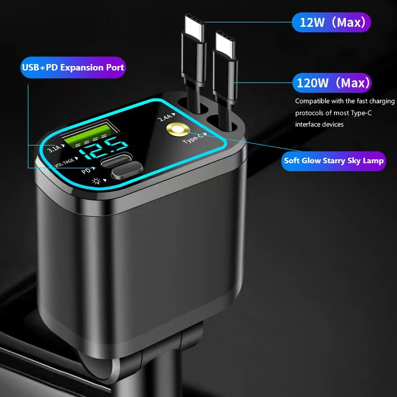 5-Port Car Charger – Super Fast Charging & Starry Light Multi-Port Car Charger Axl
