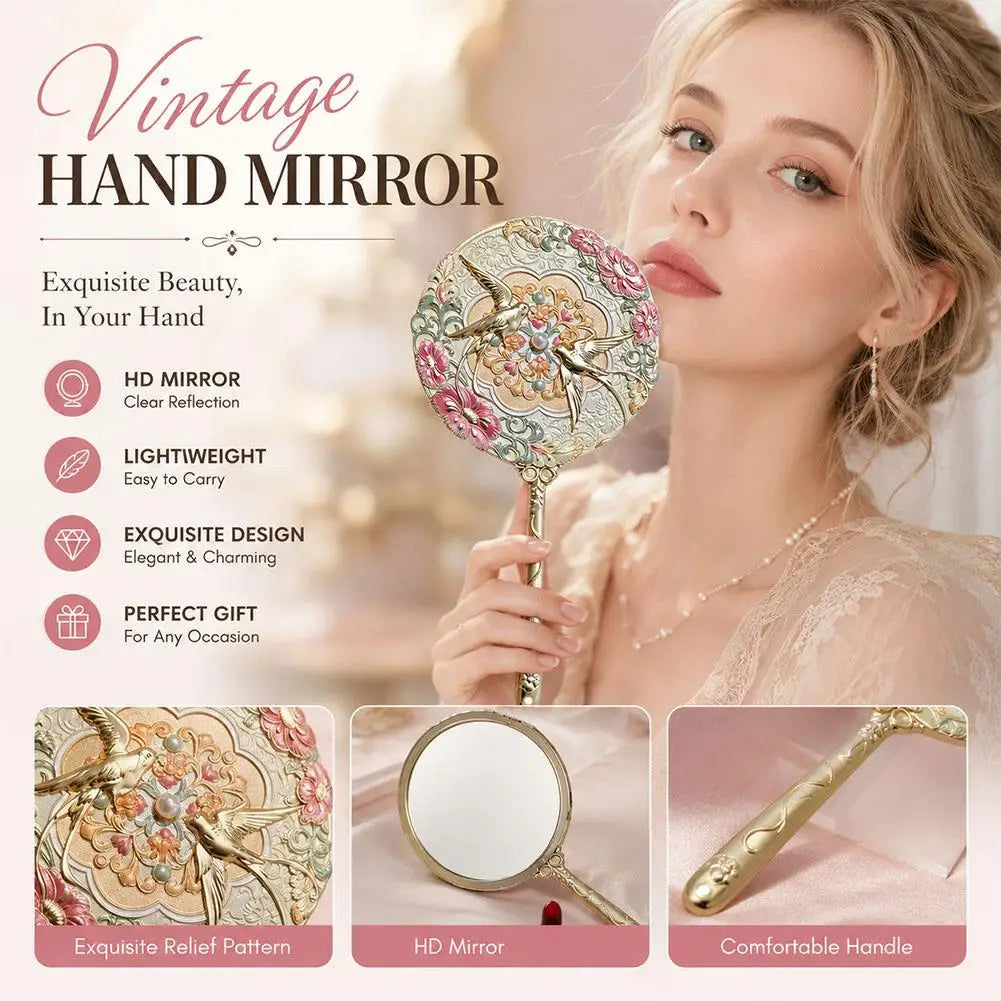 Vintage Chinese Handheld Mirror – 3D Peony Pocket Mirror Handheld Makeup Mirror Axl