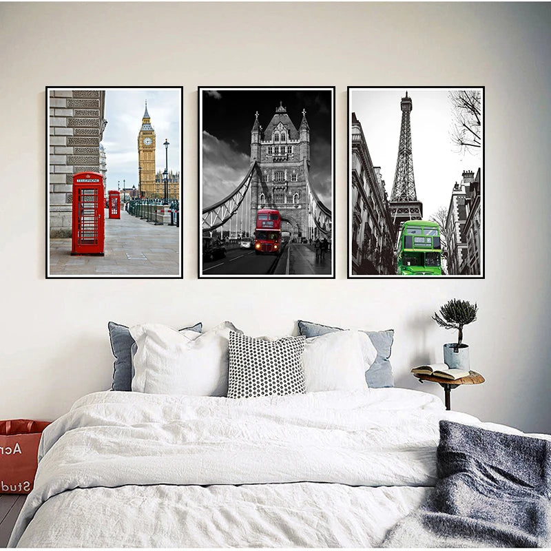 Black & Red Eiffel Tower Big Ben Frameless Wall Art Poster Wall Art Poster Axl
