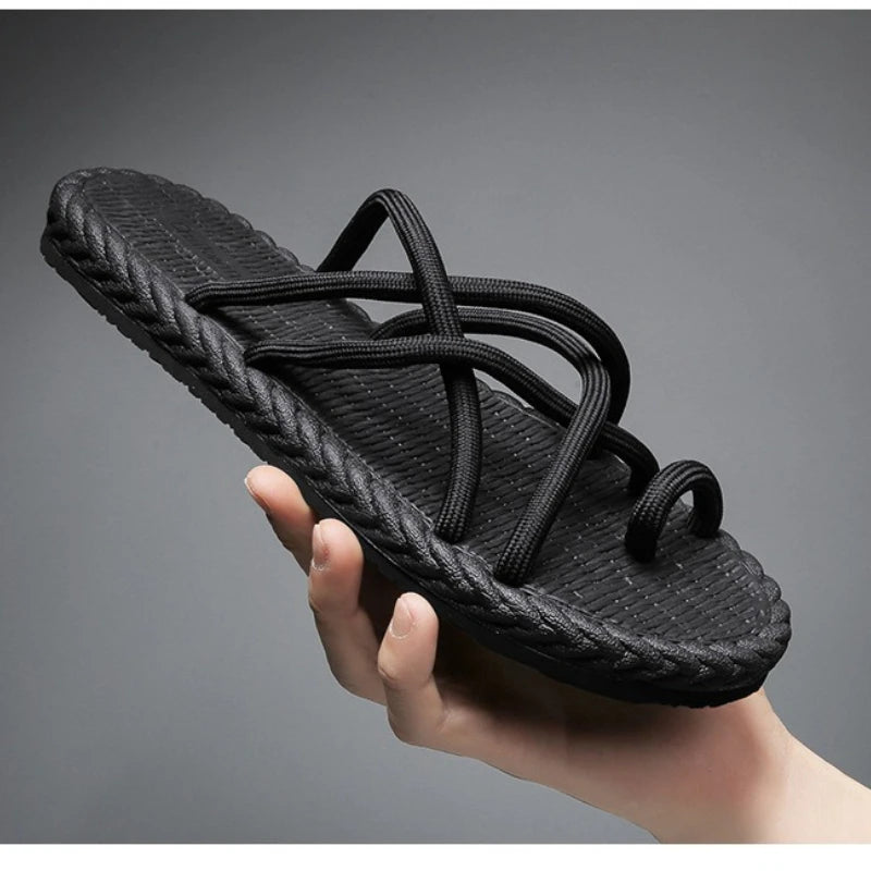 YBQJOO Braided Rope Beach Slides – Anti-Slip Flat Sandals Beach Slide Sandals Axl