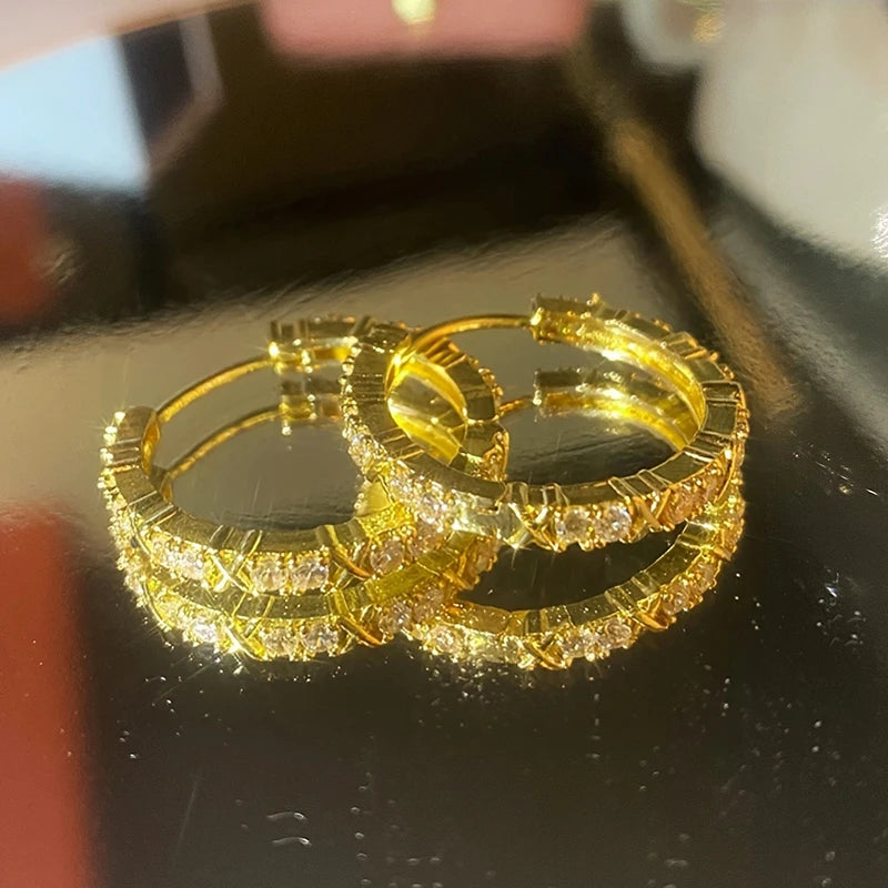 Huitan Gold Hoop Earrings with Cubic Zirconia | Women's Jewelry Hoop Earrings Axl