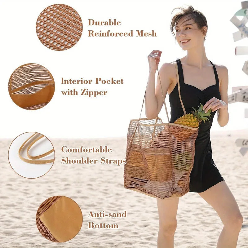 Colorful Mesh Beach Tote Bag – Shoulder & Crossbody for Travel Mesh Beach Tote Axl