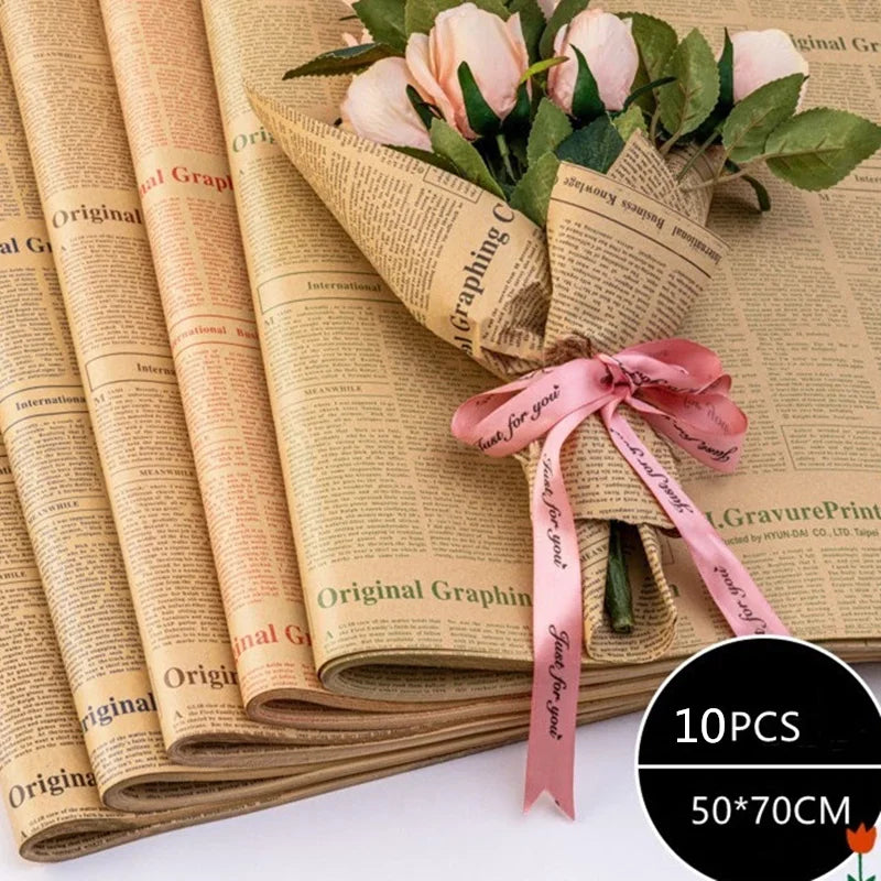 10-Pack Kraft Floral Wrapping Paper – Vintage Newspaper Style Gift Wrapping Paper Axl
