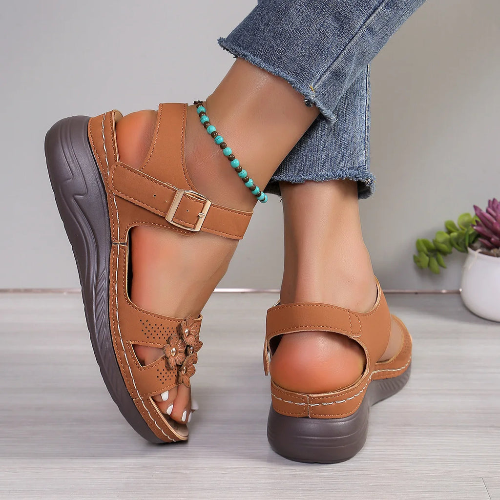 YBQJOO Women's Wide-Toe Wedge Sandals | Soft Sole Beach Shoes Women's Wedge Sandals Axl