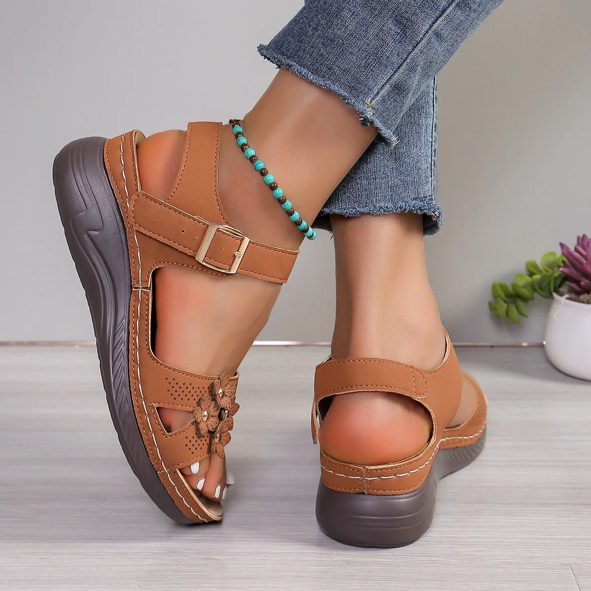 YBQJOO Women's Wide-Toe Wedge Sandals | Soft Sole Beach Shoes Women's Wedge Sandals Axl