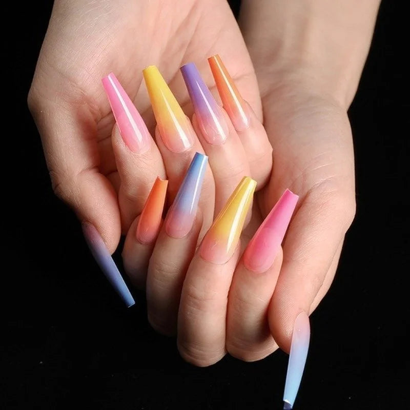 24-Piece Rainbow Coffin Ballerina False Nails – Full Cover Tips False Nails Axl